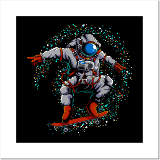 astronaut skate board outer space Posters and Art